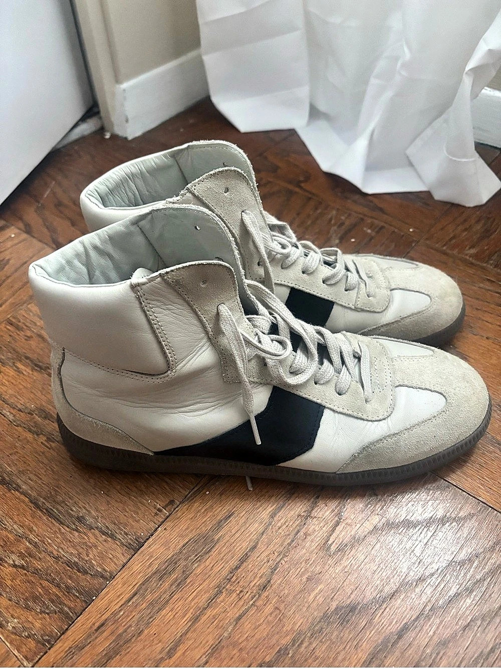 ME+EM Color Block High-Top Sneakers in White & Black